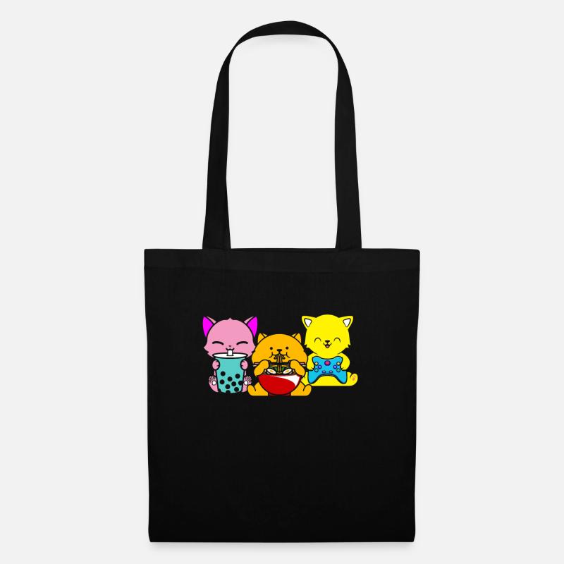 Cat Boba Tea Bubble Tea Gaming Gamer Ramen Anime - Stoffbeutel - Schwarz