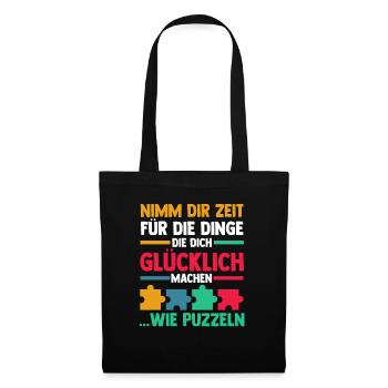 Puzzlefan Puzzler Puzzleteile Puzzle - Stoffbeutel - Schwarz - Vorne