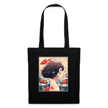 Vintage Japanisch Ästhetik Otaku Anime Girl - Stoffbeutel - Schwarz - Vorne