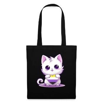 Nicht-binäre Flagge Niedliches Kawaii-Katzenherz - Stoffbeutel - Schwarz - Vorne