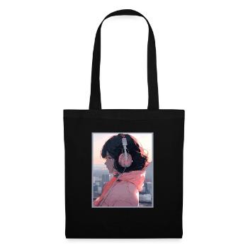 Vintage Japanisch Ästhetik Otaku Anime Girl - Stoffbeutel - Schwarz - Vorne