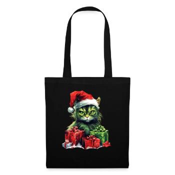 Katze Weihnachten Weihnachtselfe Geschenke Mütze - Stoffbeutel - Schwarz - Vorne