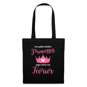 Les plus bellas princess sont nees en fevrier - Sac en tissu - noir - Devant