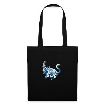 Polygone Origami cygne en bleu avec des fleurs - Sac en tissu - noir - Devant