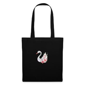 Eleganter Schwan mit Blüten - Stoffbeutel - Schwarz - Vorne