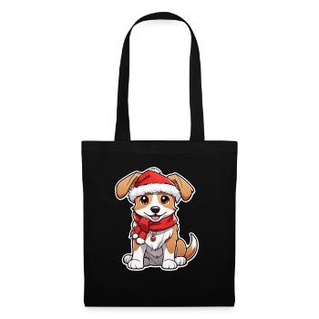 Dog with Christmas Hat - Tote Bag - black - Front