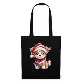 Dog with Christmas Hat - Tote Bag - black - Front