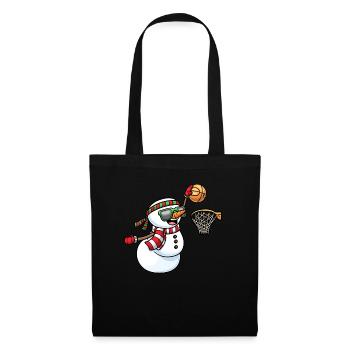 Schneemann Spielt Basketball Spiel Weihnachten - Stoffbeutel - Schwarz - Vorne