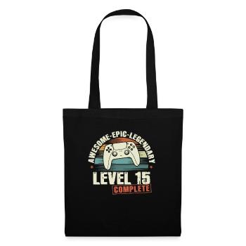 Level 15 Complete Geschenk zum 15. Geburtstag - Stoffbeutel - Schwarz - Vorne