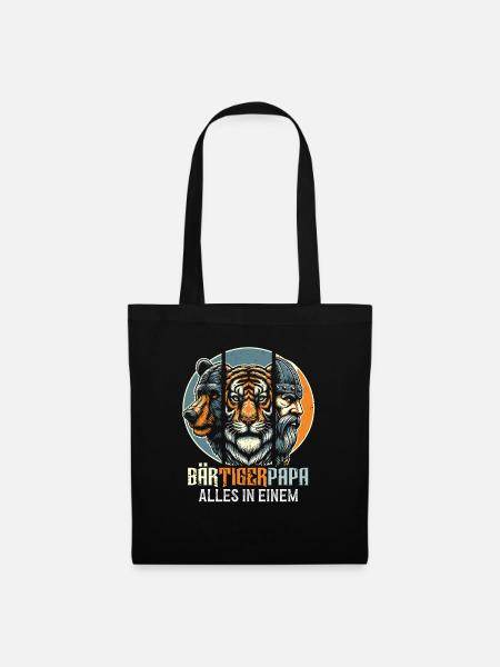 Bärtigerpapa Bär Tiger Papa Vater Geschenk Bart - Stoffbeutel - Schwarz