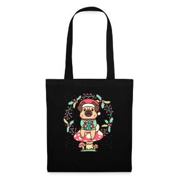 Chien épagneul tibétain sur Couronne de Noël champignon - Sac en tissu - noir - Devant