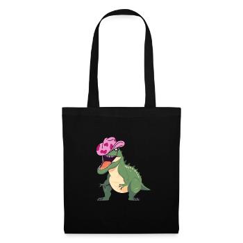 Dinosaurier mit rosa Cowboyhut - Stoffbeutel - Schwarz - Vorne