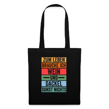 Wein Hund Dachshund Dackel - Stoffbeutel - Schwarz - Vorne