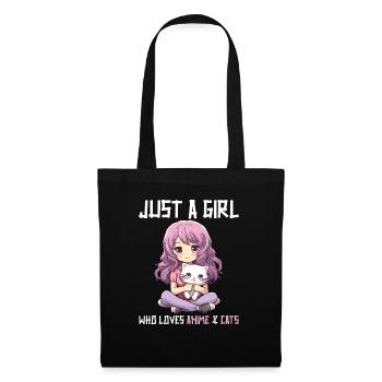 Kawaii Girl Anime Manga Girl and Cat - Tote Bag - black - Front