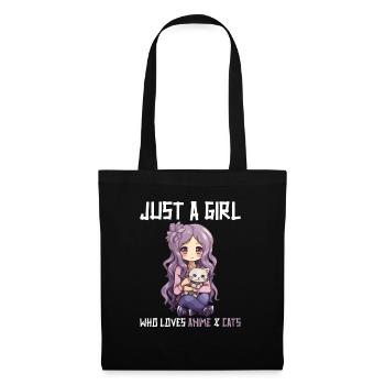 Kawaii Girl Anime Manga Girl and Cat - Tote Bag - black - Front
