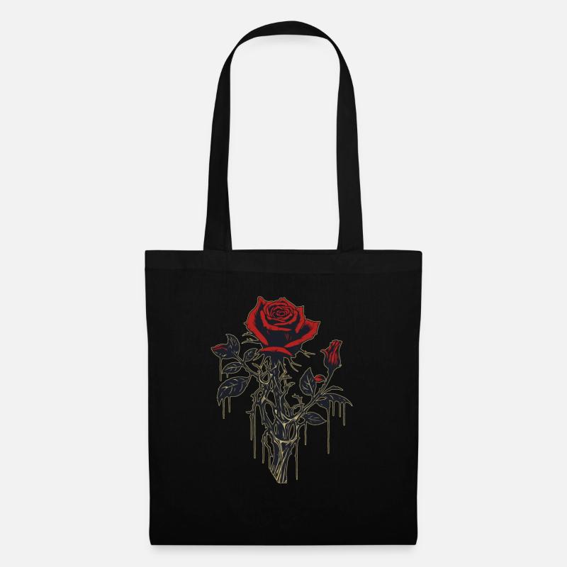 Rote Rose Vintage Grafik Ästhetik Grunge Geschenk - Stoffbeutel - Schwarz