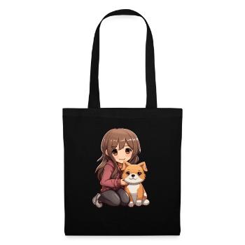 Kawaii Girl Anime Manga Fille et Chien - Sac en tissu - noir - Devant