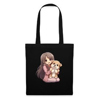 Kawaii Girl Anime Manga Fille et Chien - Sac en tissu - noir - Devant