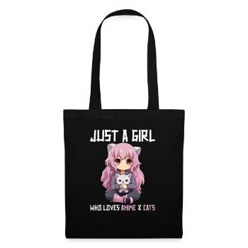 Kawaii Girl Anime Manga Girl and Cat - Tote Bag - black - Front