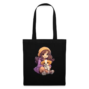 Kawaii Girl Anime Manga Fille et Chien - Sac en tissu - noir - Devant