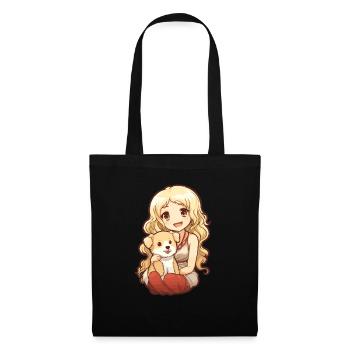 Kawaii Girl Anime Manga Fille et Chien - Sac en tissu - noir - Devant