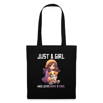 Kawaii Girl Anime Manga Fille et Chien - Sac en tissu - noir - Devant