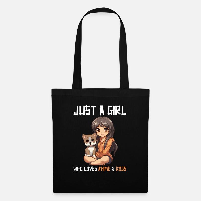 Kawaii Mädchen Anime Manga Mädchen und Hund - Stoffbeutel - Schwarz