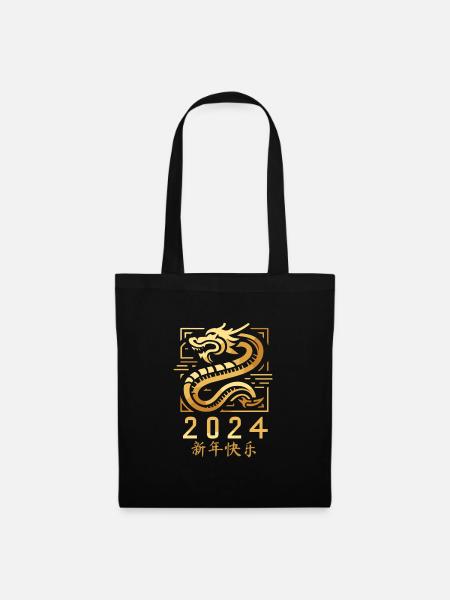 Jahr des Drachen 2024, Chinesisch Neujahr, China - Stoffbeutel - Schwarz