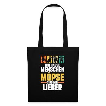 Mopsmama Hundemama Hund Mops - Stoffbeutel - Schwarz - Vorne