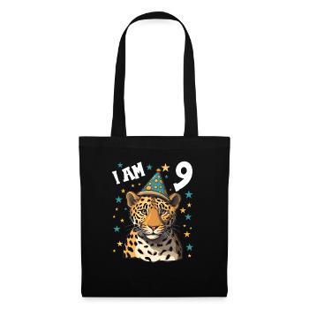 Ich bin 9 Jahre alt Leoparde Leopard 9. Geburtstag - Stoffbeutel - Schwarz - Vorne