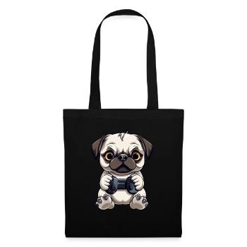Süßer Mopshund Gamer Gaming Mops Hundeliebhaber - Stoffbeutel - Schwarz - Vorne