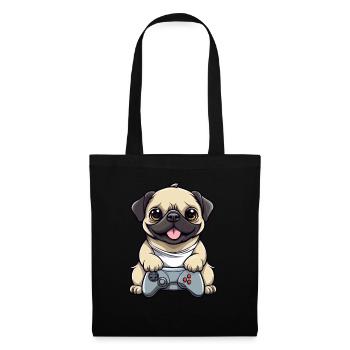 Süßer Mopshund Gamer Gaming Mops Hundeliebhaber - Stoffbeutel - Schwarz - Vorne