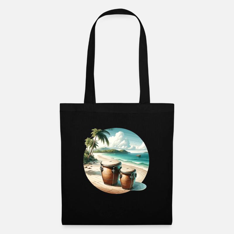 Bongos am tropischen Strand - Stoffbeutel - Schwarz