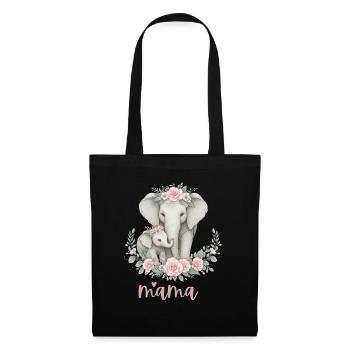 Mama Heart Floral Wreath Elephant Baby Shower - Stoffbeutel - Schwarz - Vorne