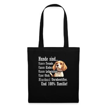 « Les chiens sont 100% famille » Beagle - Sac en tissu - noir - Devant