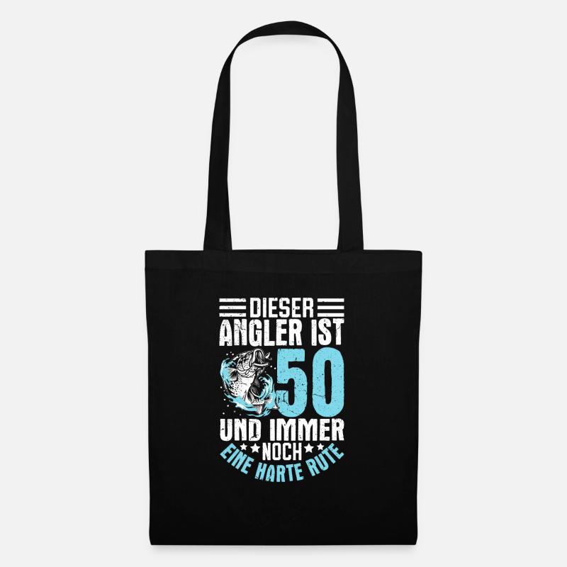 Angler 50. Geburtstag Geschenkidee - Stoffbeutel - Schwarz
