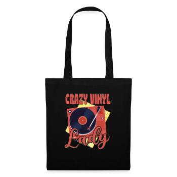 Crazy Vinyl Lady Vintage Fan Record - Stoffbeutel - Schwarz - Vorne