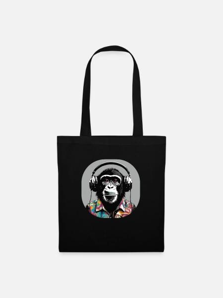 Monkey loves Music - Stoffbeutel - Schwarz