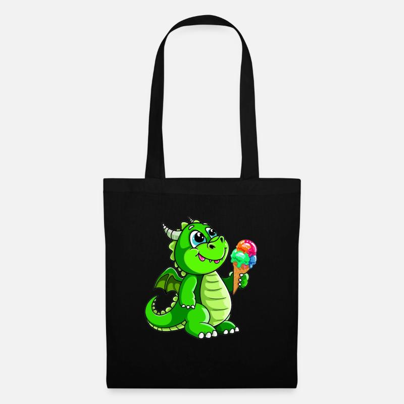 Drache mit Eis Comic - Stoffbeutel - Schwarz