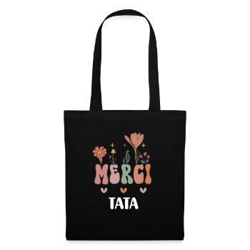 merci tata fleurs bohème cadeau tante - Sac en tissu - noir - Devant