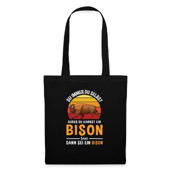 Büffel Rind Retro Bison - Stoffbeutel - Schwarz - Vorne
