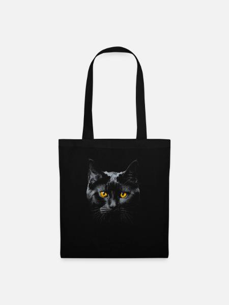 Schwarz Katze Gelbe Augen T-Shirt Katzen T-Shirt - Stoffbeutel - Schwarz