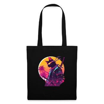 Chat samouraï des années 80 Style Vintage - Sac en tissu - noir - Devant