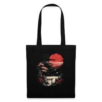 Japan Landscape Red Moon Birds Trees Bonsai - Tote Bag - black - Front
