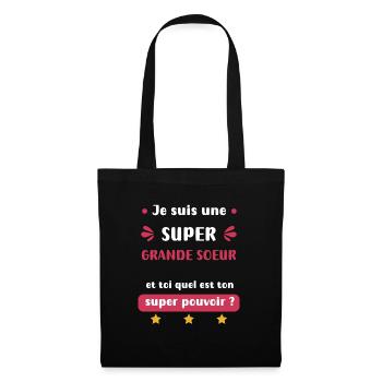 Super große Schwester Superkraft - Stoffbeutel - Schwarz - Vorne