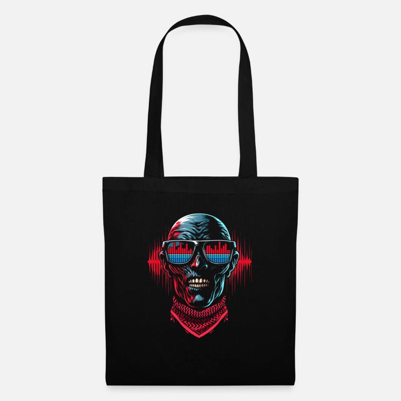 Skull Mit Sonnenbrillen Hausmusik Rave DJ - Stoffbeutel - Schwarz