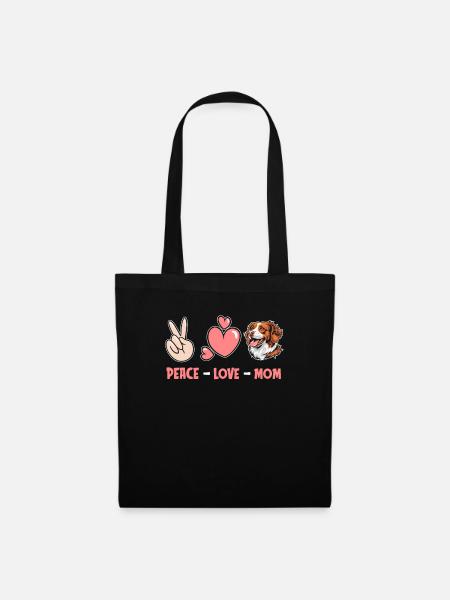 Brittany Spaniel Peace Love Dog Mom - Stoffbeutel - Schwarz
