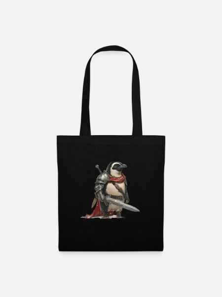 Pinguin Ritter Mittelalter - Stoffbeutel - Schwarz