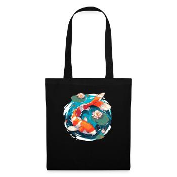 Vintage 80s Rétro Japonais Asiatique Koi Carpe - Sac en tissu - noir - Devant