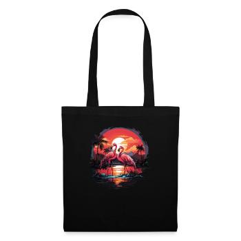 Flamants roses, coucher de soleil, plage, océan flamant rose - Sac en tissu - noir - Devant